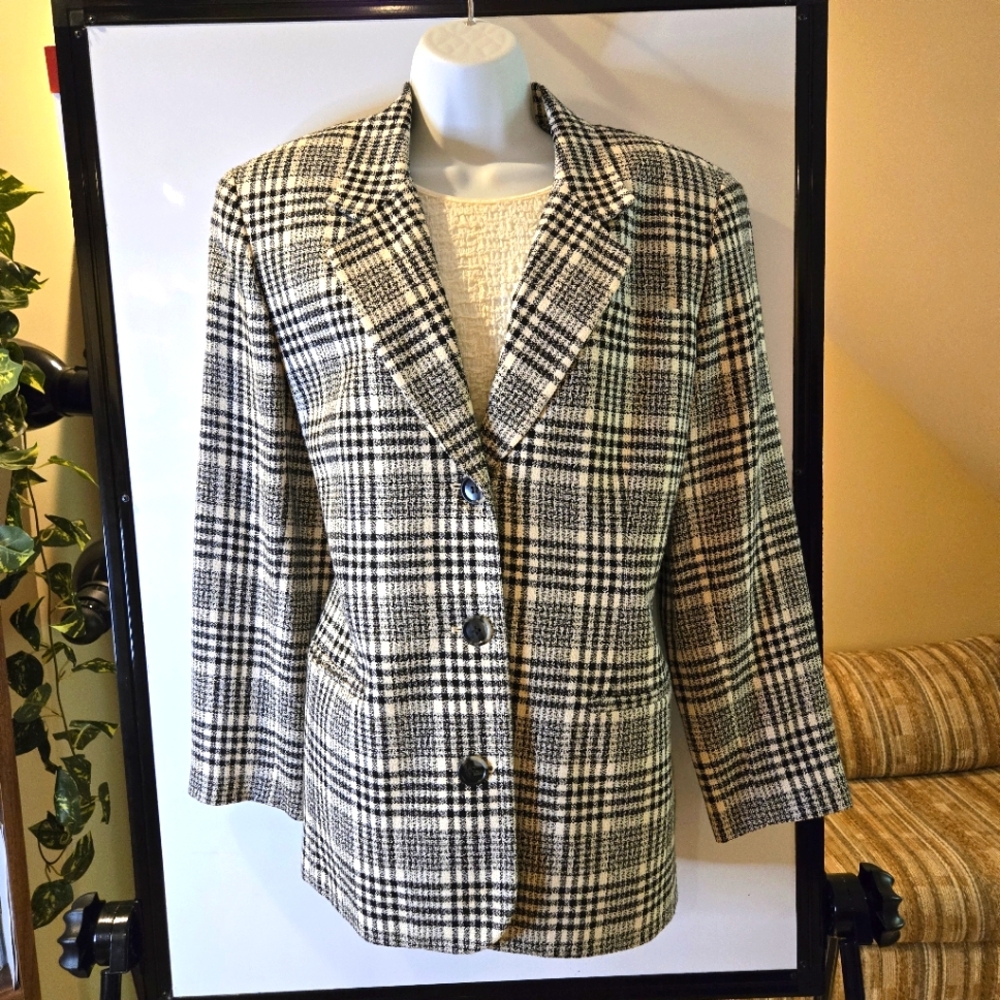 Clifford & Willis Black & White Plaid Woman's Jacket/Blazer, Size 12